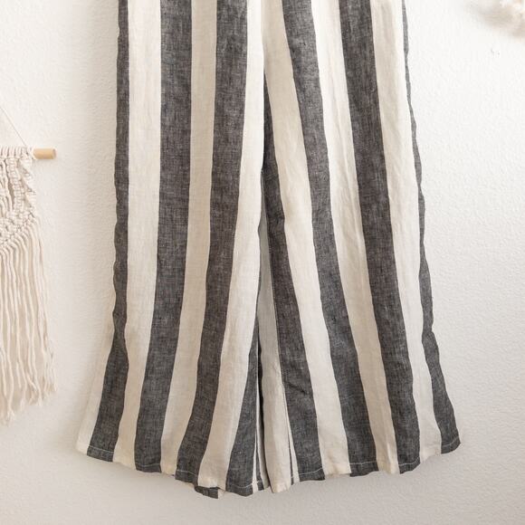 Christian Siriano Linen Stripped Cream and Black Wide Leg Cropped Pants Small - Picture 3 of 5